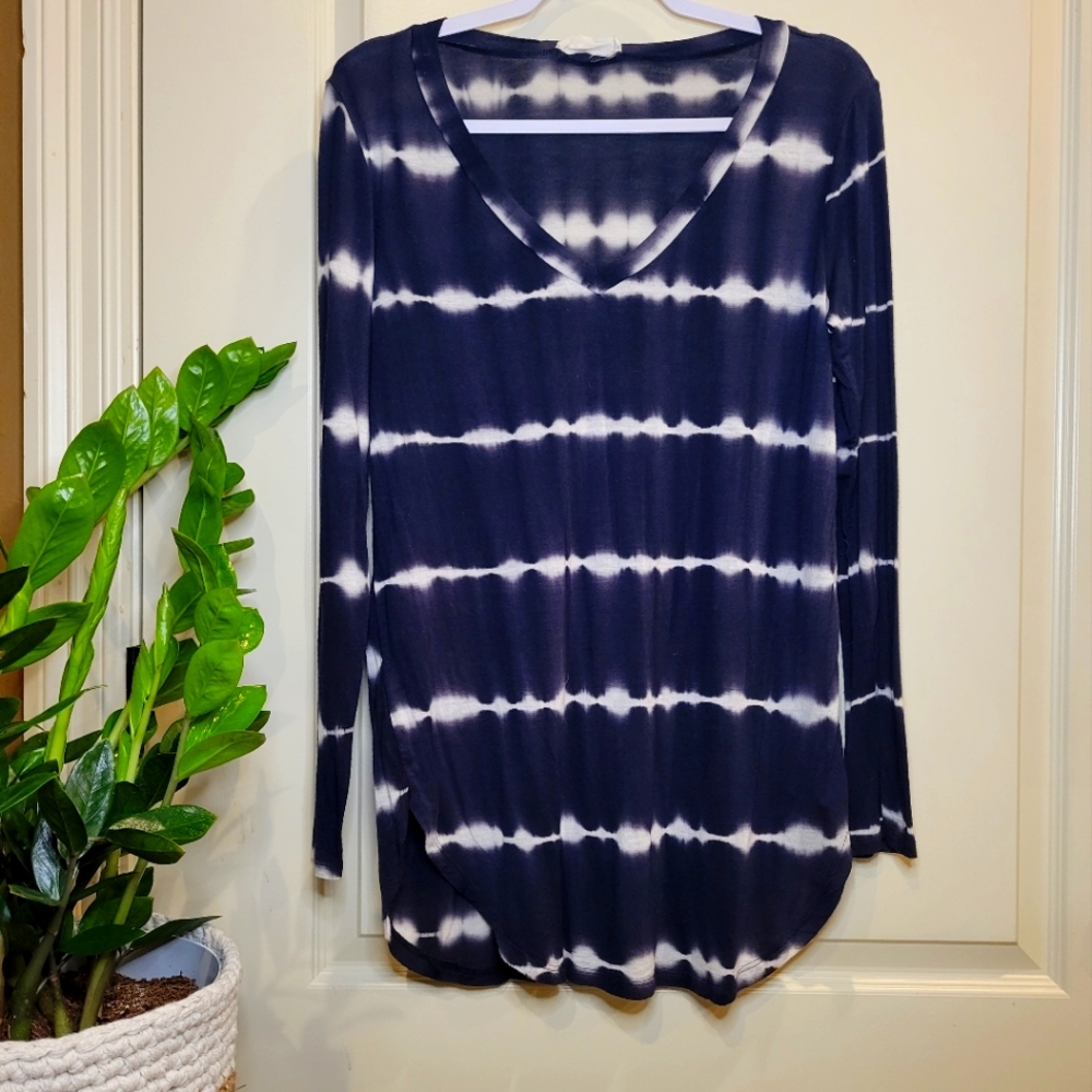 Navy Blue and White Tie Dye Top